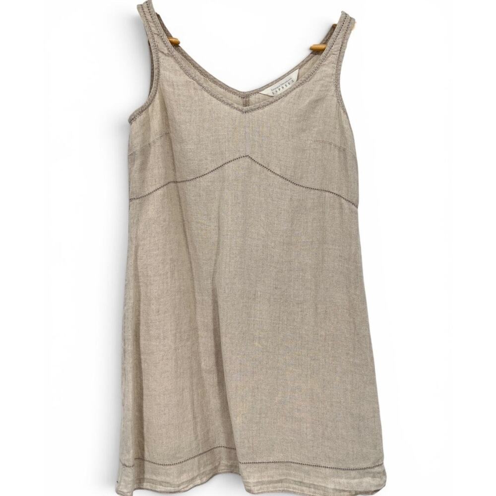 Vintage Express 100% Linen Slip Dress Oatmeal Short‎ Vacation Resortwear 1/2 XS